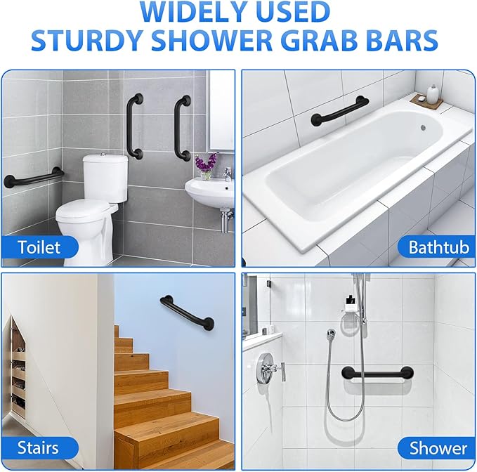 2 Pack Shower Grab Bar, Stainless Steel Bathroom Grab Bar, Shower Handle, Bath Handle, Grab Bars for Handicap Elderly Seniors Bathroom Safety Grab Bar (18 Inch，Black)