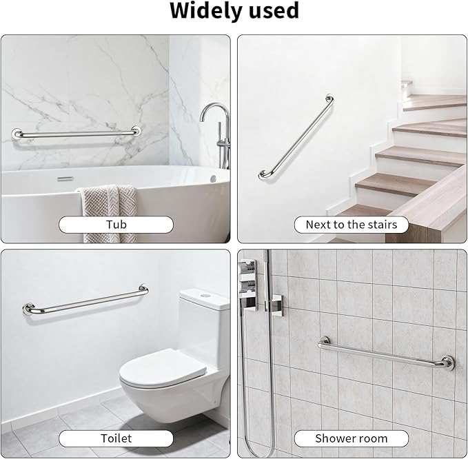 36 Inch Anti Slip Shower Grab Bar,Munzong 2 Pack Bathroom Grab Bars and Showers,Brushed Nickel Knurled Handicap Balance Bar,Safety Hand Rail Support Elderly Senior Bath Handle