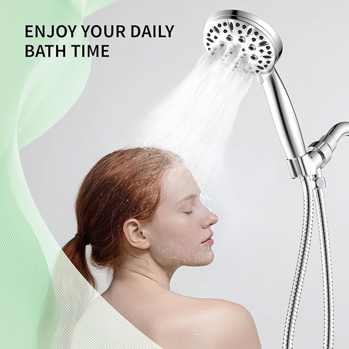 Shower Head, 6 Spray Modes Handheld Showerhead, High Pressure Hand Shower with 59 Inch Stainless Steel Hose and Adjustable Shower Head Holder, Chrome