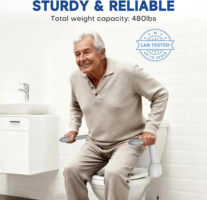 DOZAWA Toilet Safety Rails for Seniors, Heavy Duty Toilet Rails with Foldable Handles, Space-Saving Toilet Assist Arms, Toilet Bars for Elderly, Pregnant, Mobility Impaired, Support Up to 480LBS