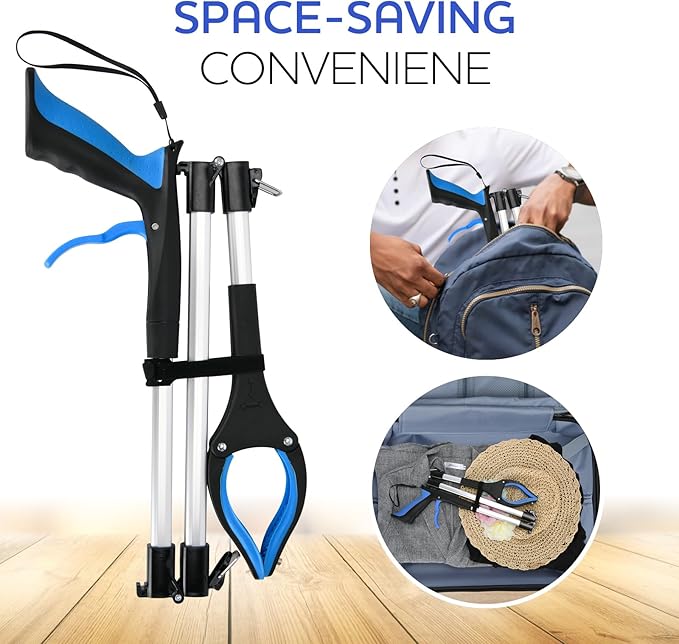 37.4 inch 2024 Upgraded Edition Grabber reahcer Tool,Foldable Reacher Grabber Pickup Tool with Strong Grip Magnetic,360°Rotating Anti-Slip Jaw,Trash Picker Tool for Outdoor & Indoor (Blue)