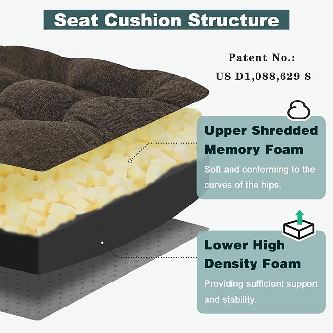 baibu Memory Foam Small Recliner Cushions with Lumbar Support Pillow Set, 18x16x4 Inch Dual-Layer Design Non-Slip Recliner Seat Cushion & Back Support Pillow for Reduce Hip & Lumbar Pain, Brown