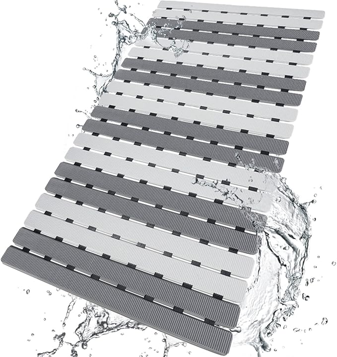 BEMISO Shower Mat Non Slip Bathtub Mat with Suction Cups and Drain Holes 27.5 x15.7 Inch Bath Mat for Tub & Shower.Easy Dry,Easy to Cut,Eco-Friendly