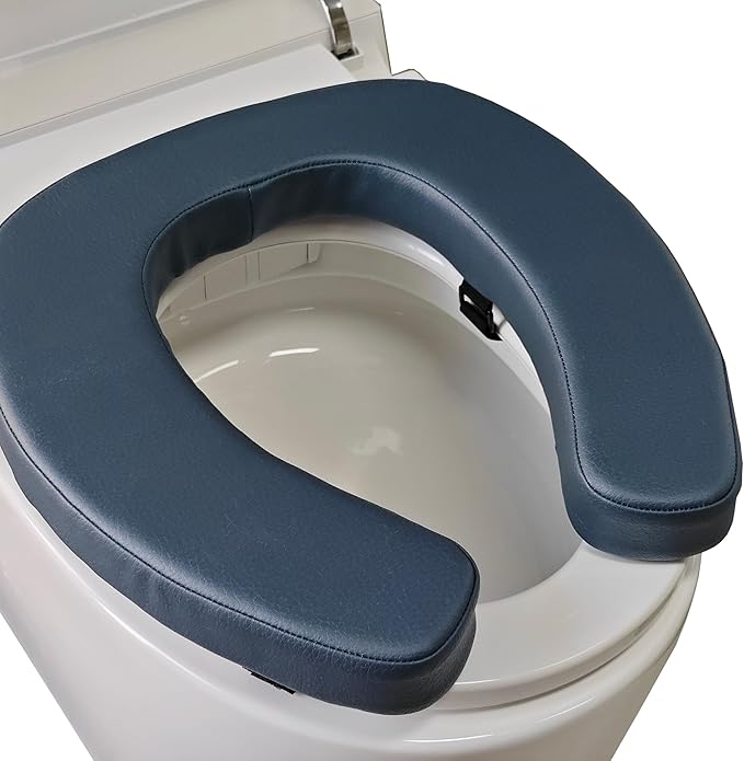 Toilet Seat Cushion Toilet Seat Riser with 2-inch High-Density Foam Performance Microfiber Fabric-Suitable for Standard,Elongated Toilets Bedside Commode(Blue)