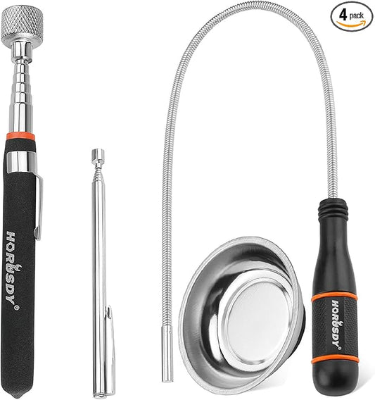 HORUSDY 4-Piece Telescoping Magnetic Pickup Tools Set - Extendable Magnetic Pick Up Tools，Flexible Bendable Spring Magnet Stick