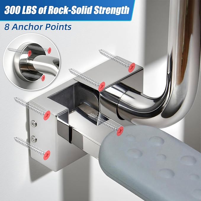 Ceardear Flip Up Toilet Grab Bar for Elderly - 300lb Heavy Duty Stainless Steel Bathroom Safety Rail - 3 Inch Wide Armrest, Foldable Wall Mounted Design for Seniors & Handicap
