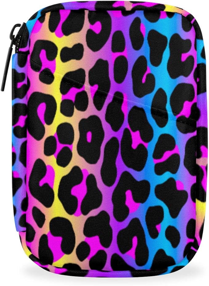 Rainbow Leopard Cheetah Skin Pill Organizer - 7 Day Weekly Medicine Box, Compact Size, Vitamin Container, Portable Pill Holder Bag with Zipper