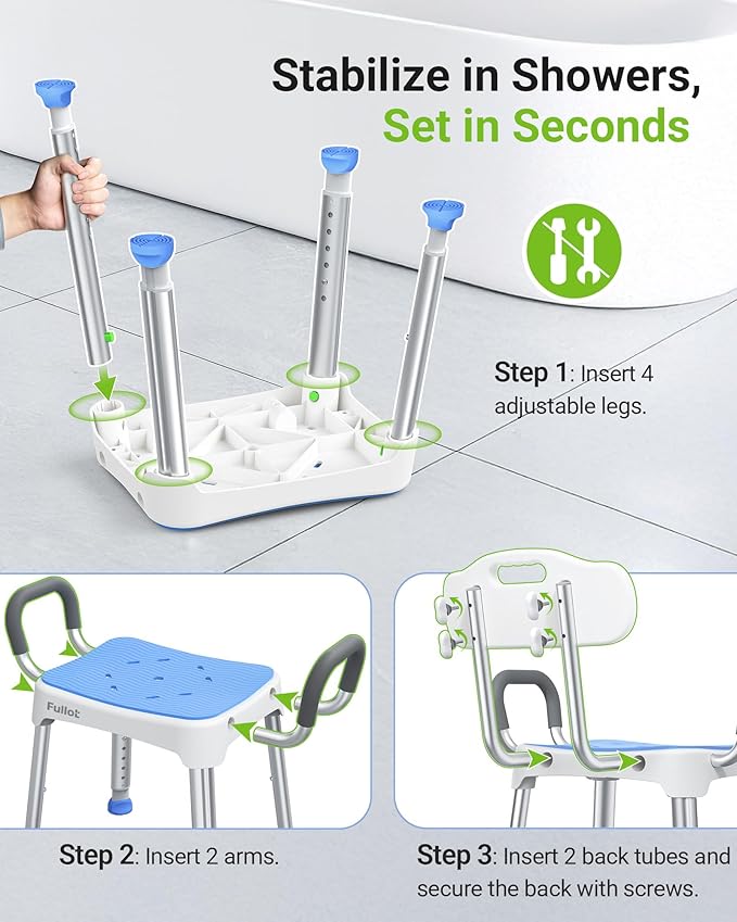 Widened Shower Chair for Inside Shower with Padded Back & Arms,400 lbs Heavy Duty & Adjustable Shower Chair for Elderly and Disabled, Non-Slip Shower Seat, Bath Chair for Tub