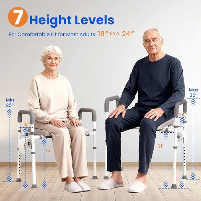 Toilet Seat Risers for Seniors, Raised Toilet Seat with Handles, Adjustable Width & Height Toilet Riser, 400lb Handicap Elevated Toilet Seat for Elderly, Disabled, Fits Any Toilet