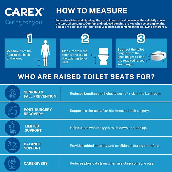 Carex Toilet Seat Riser, Round Raised Toilet Seat Adds 3.5 inches to Toilet Height, for Assistance Bending or Sitting, 300 Pound Weight Capacity Toilet Riser