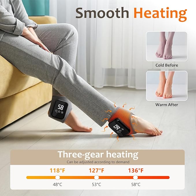 Foot Renew Triple Method Massager 2 Pcs 2026, 3 in 1 Foot Massager for Neuropathy with 3 Vibration Modes & 3 Heat Levels, Cordless & Portable Foot and Ankle Pad for Home/Office/Travel Use, Gray