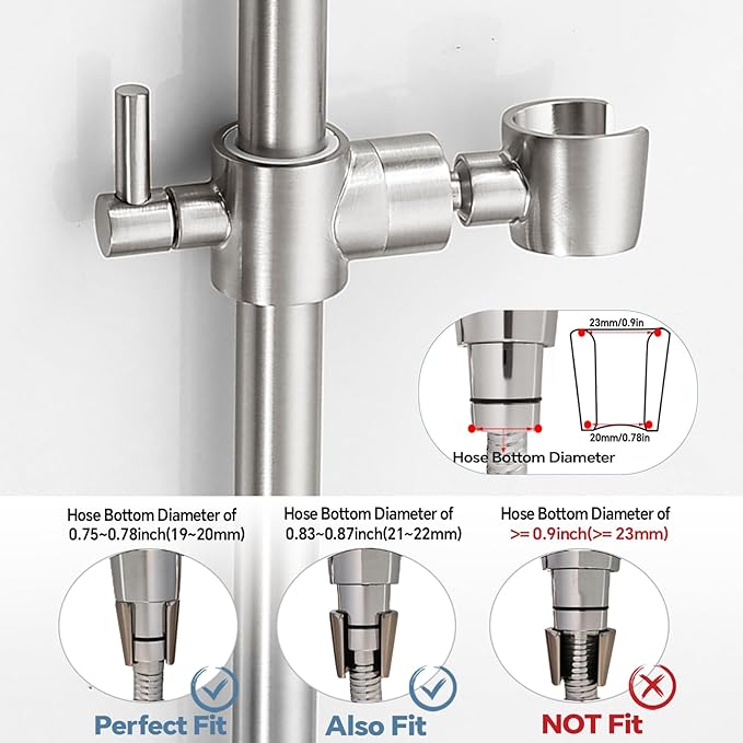 Shower Slide Bar Adjustable Handheld Shower Head Holder Wall Mount - 15inch All-Metal Shower Head Slide Bar Compatible with Bathroom Drill Free Glue Installation - Brushed