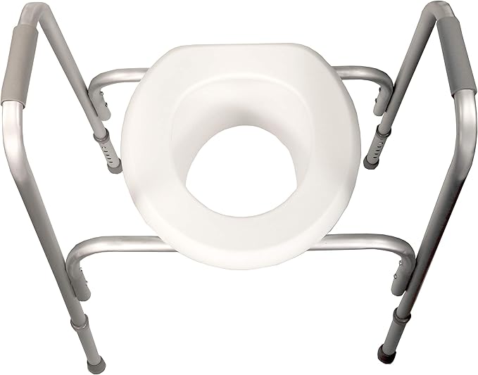 PCP Extra-Wide Raised Toilet Seat and Safety Frame, Two-in-One, Adjustable Height, Elevated Lift Bowl, Wide