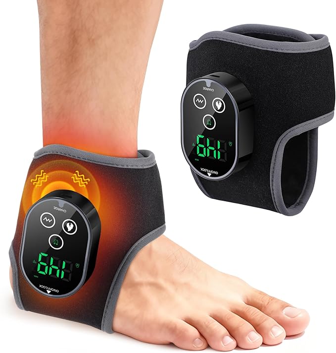 Cordless Ankle Heating Pad, Foot and Ankle Massager for Pain Relief, Rechargeable Heated Ankle Wrap with 4 Heats, 2 Vibrations, 3 Timers, Gifts for Women Men (Black)