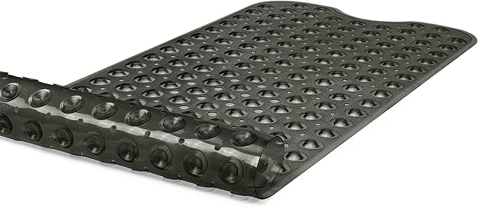 Extra-Long Non-Slip Bathtub & Shower Mat 39”x16” (Smooth/Non-Textured Tubs Only) Safe, Clean, Machine-Washable, Superior Grip&Drainage, Vinyl, Transparent Black