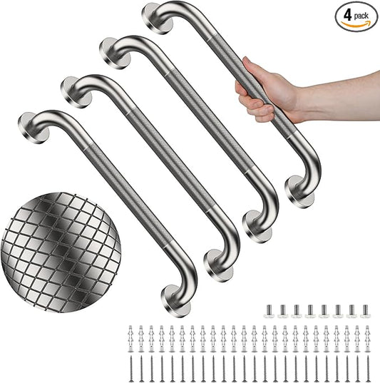 4 Pack 20 Inch Shower Grab Bar, YuanDe Brushed Nickel Bathroom Grab Bar Handle w/Anti-Slip Knurled Grip, Stainless Steel Bath Balance Bar, 1.25" Diameter Safety Hand Rail Support,Handicap Elderly