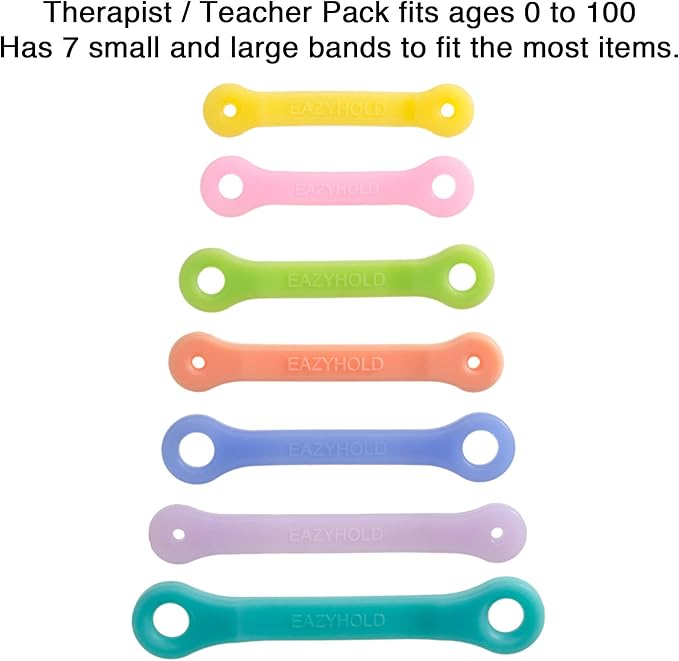 EazyHold Silicone Adaptive Aid (Infant to Adult) for Limited Hand Function, Poor Grip, Limb Loss, Cerebral Palsy, Stroke, Tremors, Arthritis, ALS. (Therapist -Teacher 7 Pack)