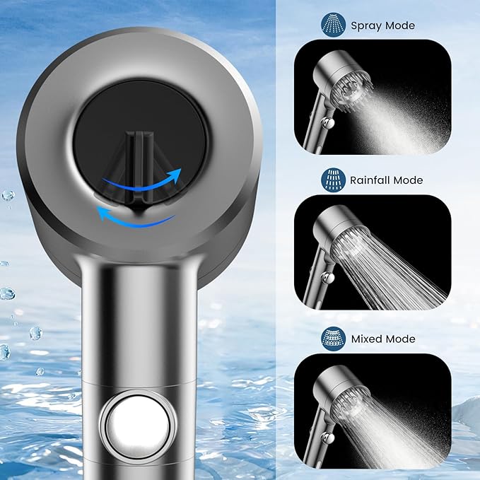 PWERAN Filtered Shower Head with Handheld, High Pressure Water Flow and Multiple Spray Modes Shower Head with Filter, Power Wash for Hard Water, Showerhead with ON/OFF Switch for Pets Bath