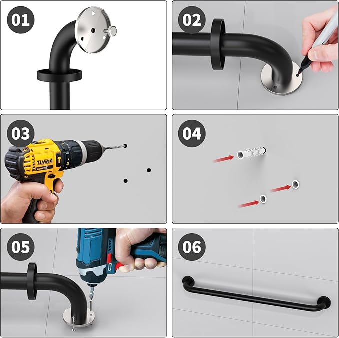 2 Pack 32 Inch Black Shower Grab Bars, ZUEXT Stainless Steel Bathroom Wall Grab Bar Handle, Shower Balance Bar, Safety Hand Rail Support,Handicap Elderly Senior Assist Bath Grab Handle(1.25" Diameter)