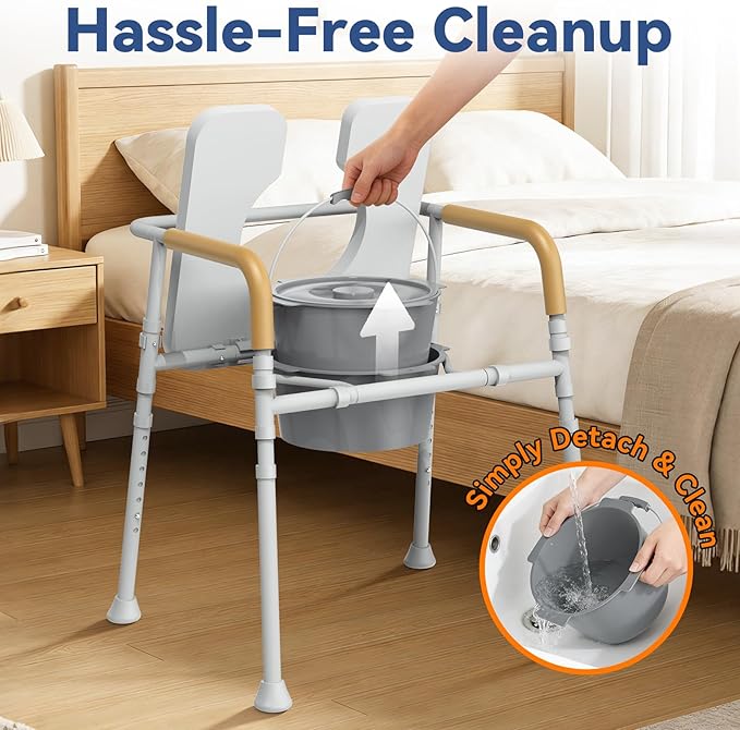 Loyoda Bedside Commode, Bedside Commodes for Seniors with 5.81QT Removable Bucket & Splash Guard, Adjustable Height Potty Chair for Adults, 350 lb Weight Capacity, Easy Cleaning, Tool-Free Assembly