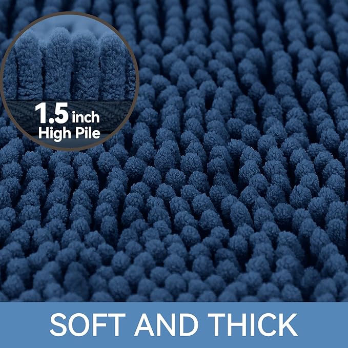 Bcoimo 30x20 Chenille Bath Mat – Non-Slip with Backing Bath Rug Ultra-Absorbent and Machine Washable Bathroom Mat Quick-Dry Design. Ideal for Bathroom Shower and Tub Areas