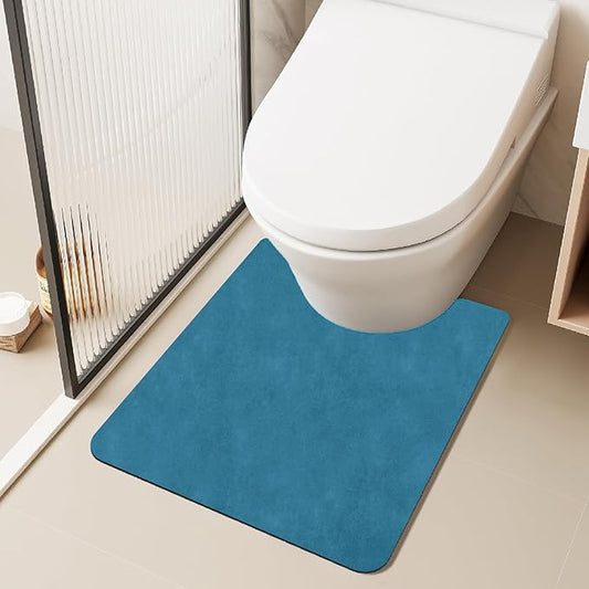 TYUU Toilet Rug, Thin Toilet Rugs U Shaped Washable Non Slip Absorbent Quick Dry Low Pile Toilet Mat, 20"x24" U Shape Denim Blue