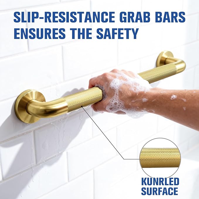 Shower Grab Bar for Bathroom, Anti-Slip Safety Grab Bar for Bathtub Toilet Staircase Stainless Steel Textured Grip Bath Handle Handrail for Elderly (Oil Bronze Gold, 20" L x 1-1/4" D)