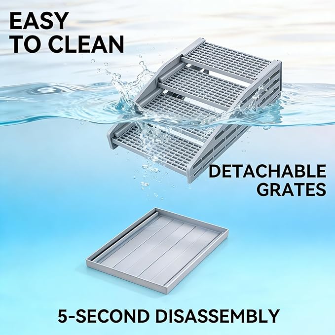 Cat Litter Box Step Ramp with Litter Catcher Adjustable Litter Trapping Cat Stairs Non-Slip Trapping Mat for Kittens and Senior Cats, Washable (Gray, Large)