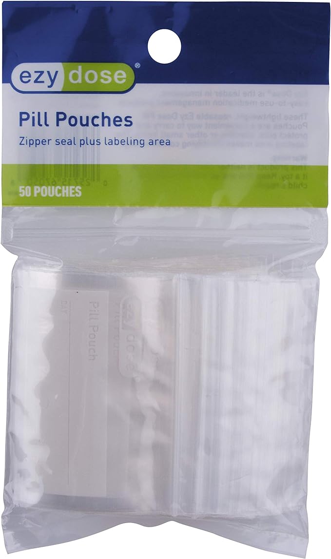 EZY DOSE Disposable Pill, Vitamin and Daily Medicine Organizer Pouches, Zippered Seal Baggies, Pocket Sized and Travel Friendly, Easy to Use, Write on Label, 50 Count, BPA Free