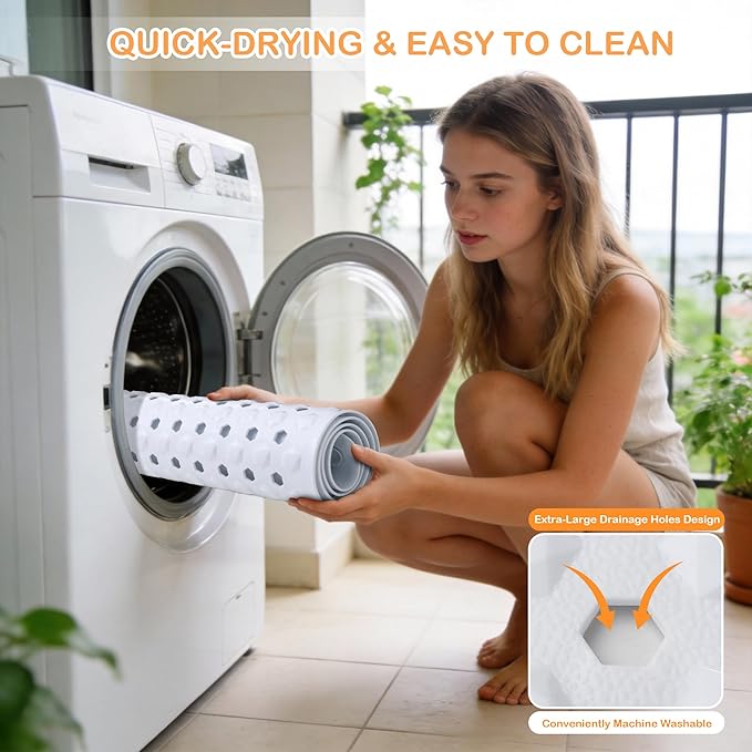 Yimobra Bathtub Mat Non Slip, 27.5"x15.5" Machine Washable Shower Floor Mat, Soft on Feet, Bathmat with Drain Holes and Suction Cups, Bathroom Essentials, White