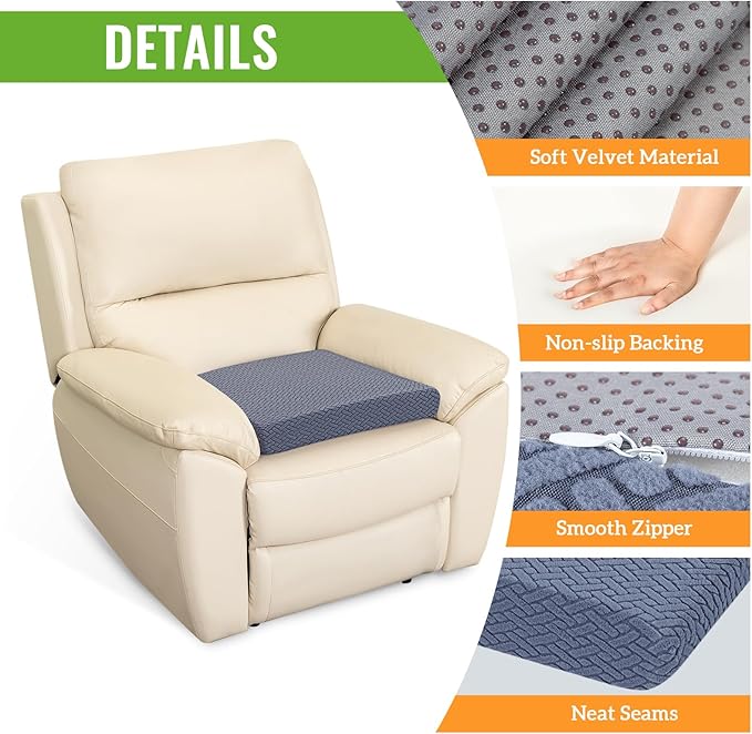 Recliner Cushions for Long Sitting Foam Seat Cushion Soft Tufted Layer for Elderly Seniors, Recliner Chair, Floor Pillow, Office Chair, Car, No Pressure on Thighs, 20X20X3 Inch - Blue-Gray