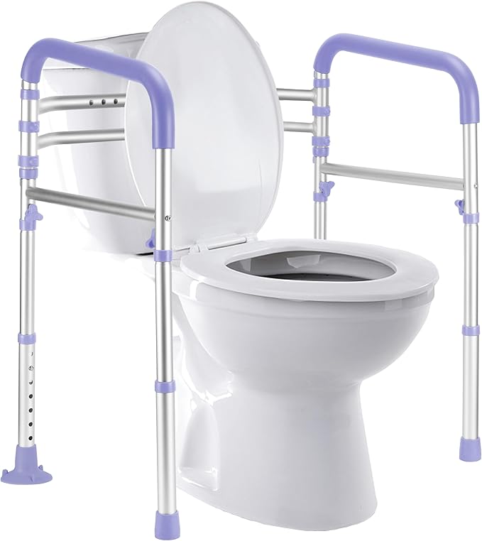 Lianjindun Toilet Safety Rails, Adjustable Toilet Frame for Elderly, Seniors, Handicap & Disabled, Foldable Handicap Toilet Handles Fit Any Toilets（Purple）