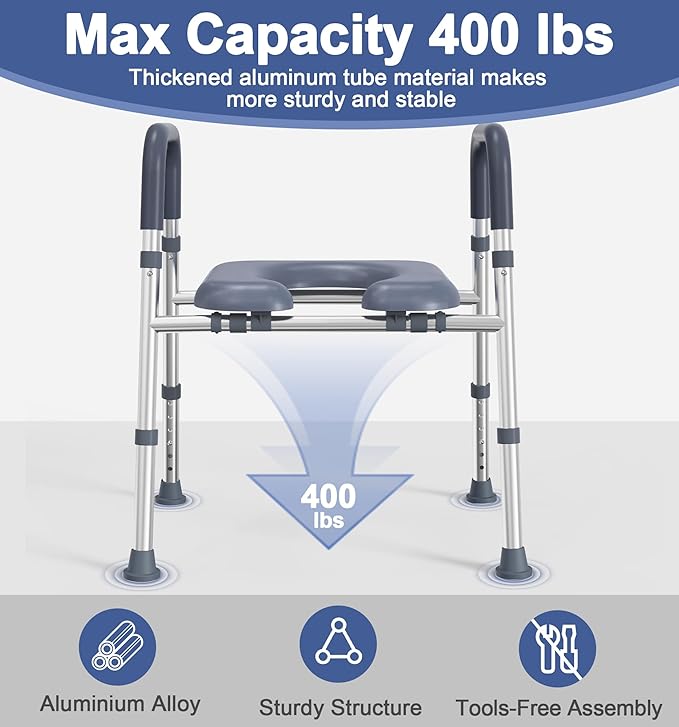 HOMLAND Toilet Seat Risers for Seniors, FSA/HSA Eligible Raised Toilet Seat with Handles & Padded Seat, Adjustable Height & Width, 400lb Elevated Toilet Seat for Elderly, Handicap, Fit Any Toilet