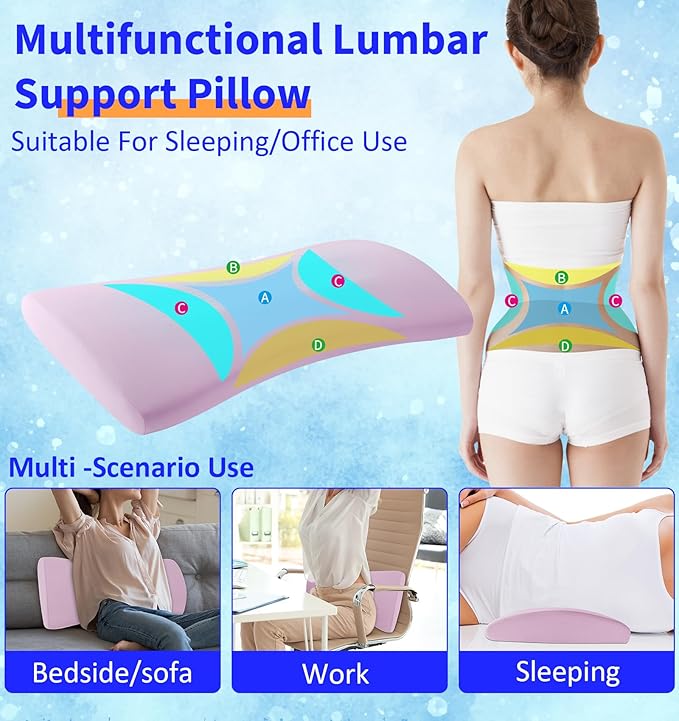 vamorry Lumbar Support Pillow for Bed – Memory Foam Waist Pillow with Cooling Cover for Comfortable Back Support – Bolster Pillow for Side, Back & Stomach Sleepers – for Bed, Sofa, Car