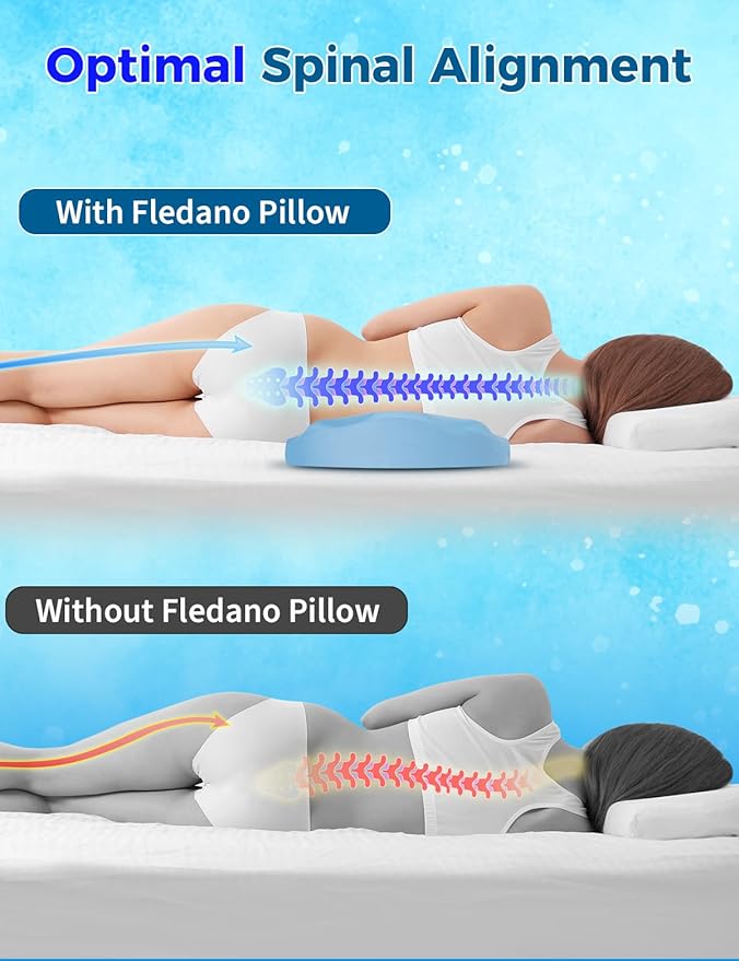 Fledano Lumbar Support Pillow for Bed – Memory Foam Lower Back Pain Relief Pillow for Sleeping, Ergonomic Lumbar Pillow for Side & Back Sleepers, Sciatica & Hip Pain Relief, Washable Cooling Cover