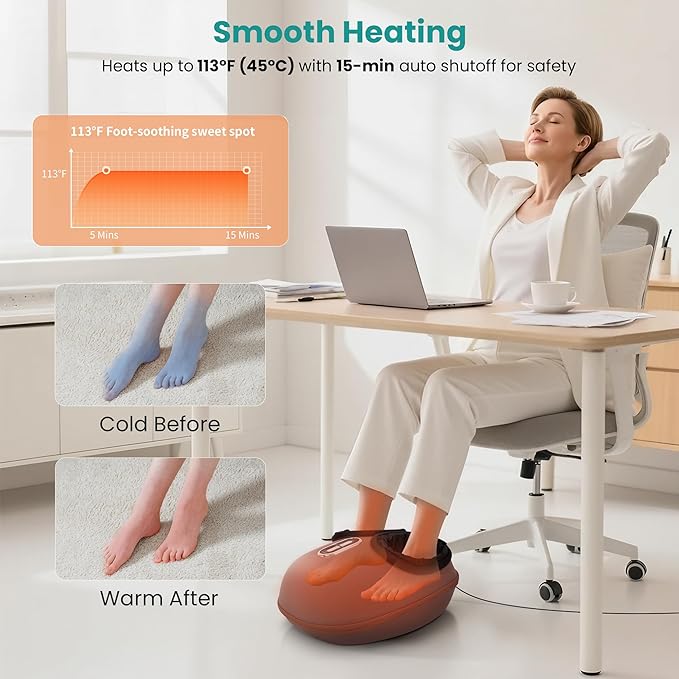 Nekteck Shiatsu Foot Massager with Heat, 2026 Upgraded Air Compression Electric Heated Feet Massage for Neuropathy Plantar Fasciitis, Deep Kneading Therapy Improve Blood Circulation, Size Up to US 13