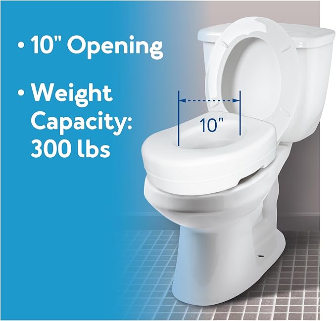Carex Toilet Seat Riser, Adds 5 Inches of Height, Elevated and Raised Toilet Seat with 300 lbs Capacity, Standard Riser for Elderly and Handicap, Universal, Slip-Resistant, White