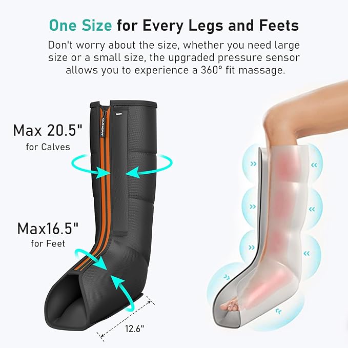 QUINEAR Leg Compression Massager, Calf Massager for Circulation and Pain Relief with 3 Modes and 3 Intensities,Compression Boots for Leg (no Heat)