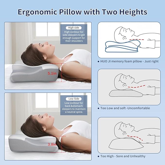 Cervical Pillow for Neck Pain Relief, Hollow Design Odorless Memory Foam Pillows with Cooling Case, Orthopedic Bed Pillow for Sleeping, Support for Side Back Sleepers