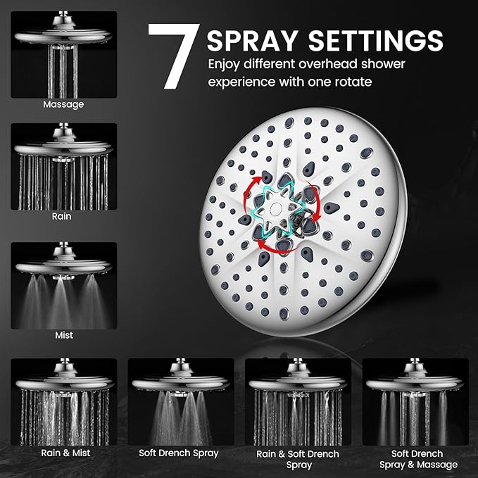 FEELSO 10" High Pressure Shower Head Combo with Handheld Spray, 16 Settings, 11" Adjustable Arm, ON/OFF Pause Switch (Chrome)