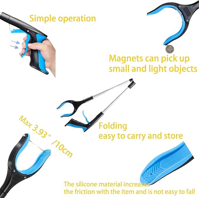 34" Grabber Tool - 2 Pack 34 Inch Long Foldable Grabbers for Elderly Grab It Reaching Tool with Rotating Jaw +Magnets, Grabber Pickup Tool, Heavy Duty Grabber Reacher Tool