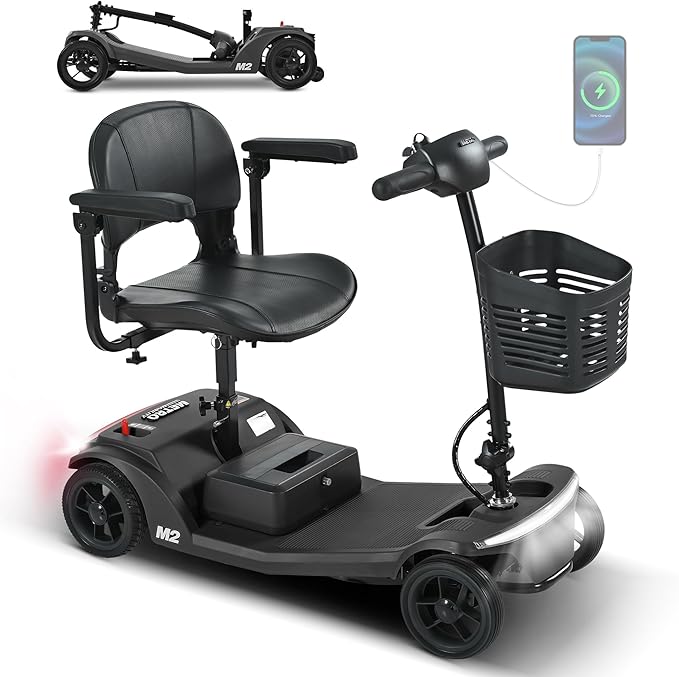 Eficentline Mobility Scooter for Seniors & Adults, Foldable Power Scooter with LED Lighting, Comfortable Seat, Safe Braking System – M2 Model, Black