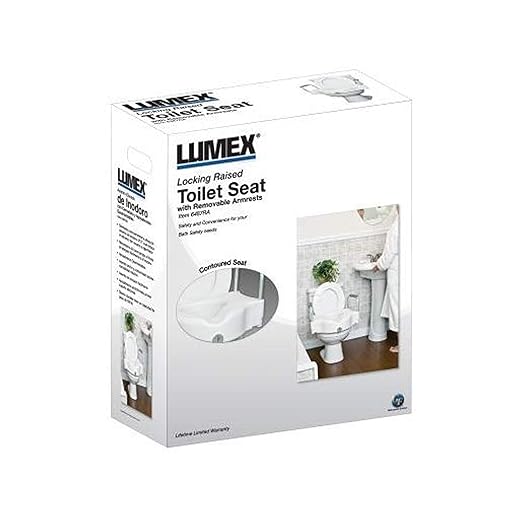 Lumex Raised Toilet Seat with Removable Armrests, 4.5" Riser, Locking Clamp, Fits Most Toilets