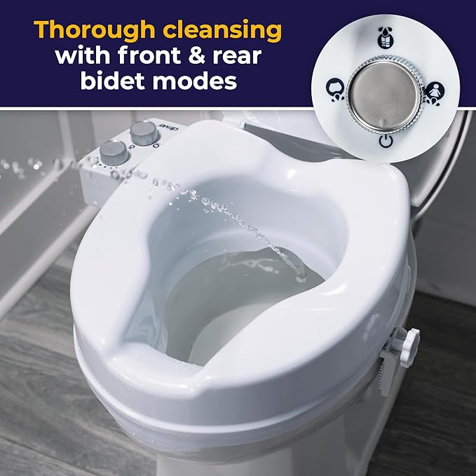Drive Medical PreserveTech Raised Toilet Seat with Bidet (Ambient Water) Toilet Seat Riser, Elevated Toilet Seats for Seniors and Adults, Toilet Seat Bidet, Toilet Seat Elevator with Bidet Sprayer