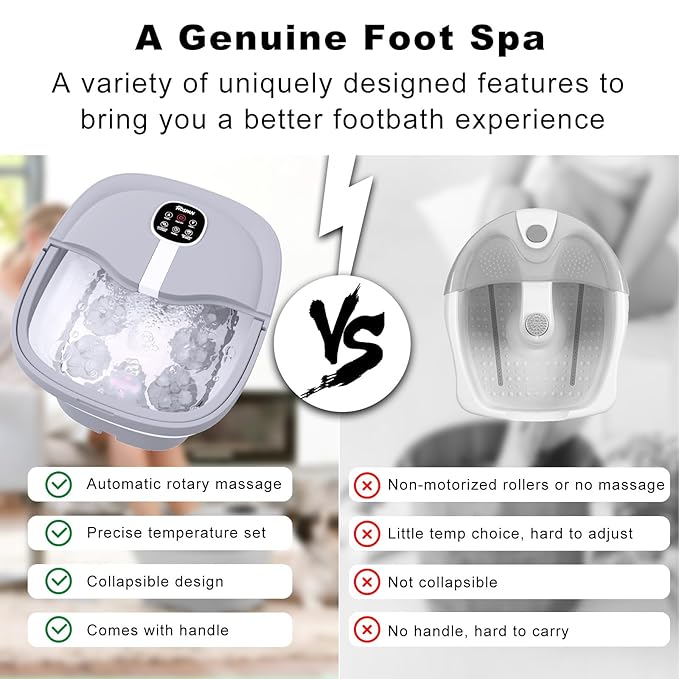 HOSPAN Collapsible Foot Spa Electric Rotary Massage, Foot Bath with Heat, Bubble, Remote, and 24 Motorized Shiatsu Massage Balls. Pedicure Foot Spa for Feet Stress Relief