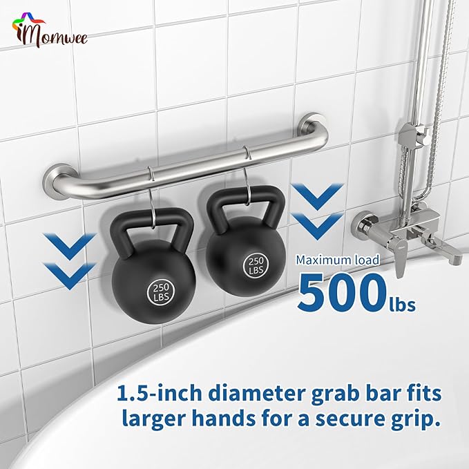 Satin Brushed Nickel Grab Bar 24 Inch x 1-1/2" Diameter, iMomwee 2 Pack Stainless Steel Bathroom Handrail, Safety Rail Shower Mobility Aid, Balanced Support Assist Handle for Elderly Seniors Disabled
