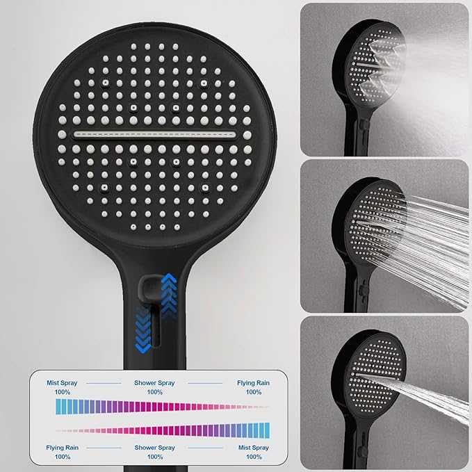 Shower Head with Handheld,Sliding Control High-pressure Water Outlet and 79 Inch Hose,5 Connection Modes and 1 Modes Wash To Clean Tub, Tile & Pets,5.1-Inch Panel and Connecting Bracket Matte Black
