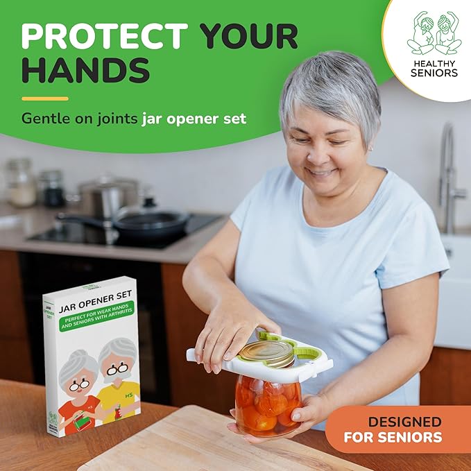 Healthy Seniors Jar Opener for Weak Hands and Seniors with Arthritis, 5 in 1 Multi Function Bottle Opener Lid Opener For Arthritic Hands with Non Slip Gripper For Opening Jars And Bottles (Green)