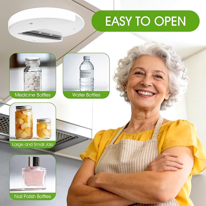 Under Cabinet Jar Opener for Seniors with Arthritis, Heavy Duty Lid Opener for Weak Hands, Effortless Bottle & Can Opener, Space Saving Design, Kitchen Gadget