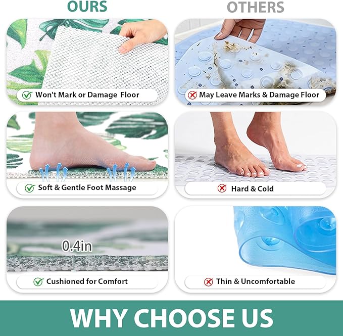 Square Shower Mat Non Slip: 24x24 Inch Extra Large Shower Mats for Inside Shower, Anti Slip Shower Floor Mat, Loofah Shower Stall Mats for Elderly, Non Slip Shower Mat with Drain Hole in Middle